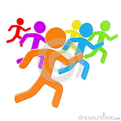 Group of symbolic human figures running for the leader Stock Photo