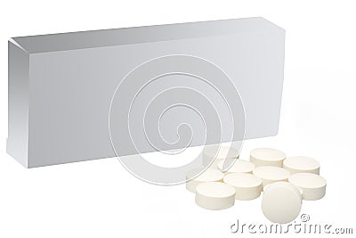 Group of tablets and Ã¼ackaging, closeup shot Stock Photo