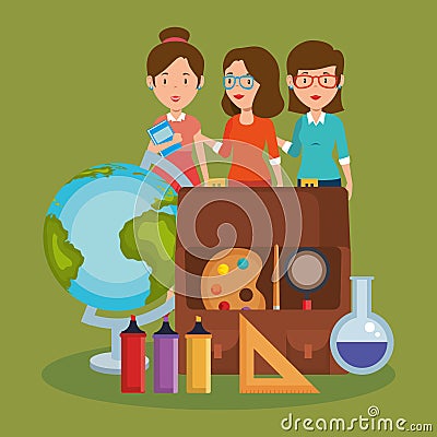 Group of teachers with school supplies Vector Illustration