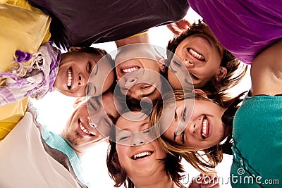 Group of teenagers in circle Stock Photo