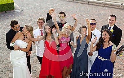 A Group of Teenagers at the Prom posing for a photo Stock Photo