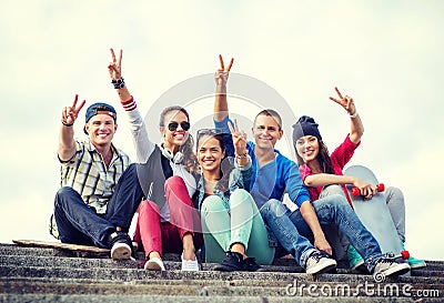 Group of teenagers showing finger five Stock Photo