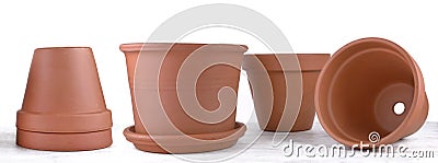 terra cotta flower pots empty on white background Stock Photo