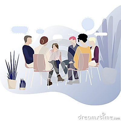 Group therapy for addiction people, support meeting psychology Vector Illustration