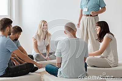 Young people during group therapy Stock Photo