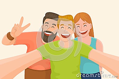 Happy friends. Three friends taking a selfie Vector Illustration