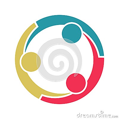 Group of three people in a circle.Teamwork meeting in the room.Powerful combined forces. Vector Illustration