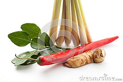 Group of tomyum (Thai food) seasoning ingredients Stock Photo