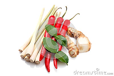 Group of tomyum (Thai food) seasoning ingredients Stock Photo