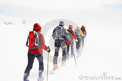 Group touring skiers Stock Photo