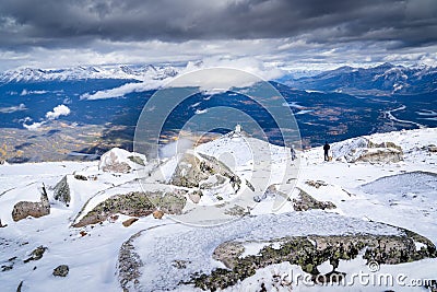 Tourists hike Whistlers Mountain in Jasper National Park during the fall Editorial Stock Photo