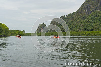 Group of tourists kayaking at Ao tha lane, Krabi Editorial Stock Photo