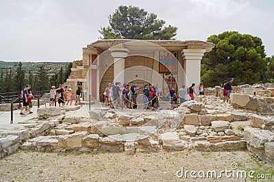 Group of tourists in the ruins of the palace of Knossos Greece, Crete, Editorial Stock Photo