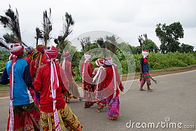 Group of tribal people performing a traditional folk dance in Ajodhya Hills in Purulia, West Bengal Editorial Stock Photo