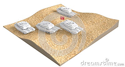 Group of Turkish tanks in desert. Military concept. 3D illustration Cartoon Illustration