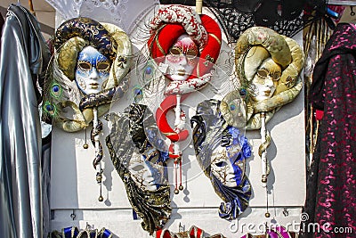 Group of typical venetian carnival masks Stock Photo