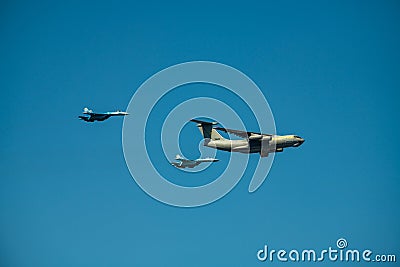 Group ukrainian fighters fly army air blue Ukraine Editorial Stock Photo