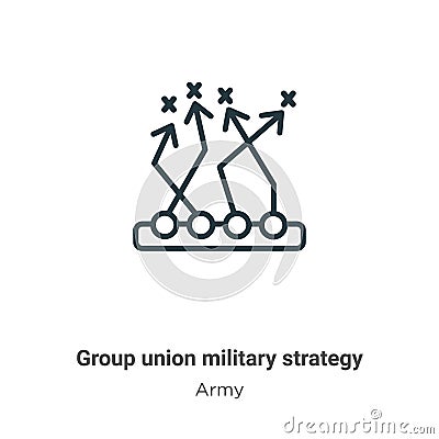 Group union military strategy symbol outline vector icon. Thin line black group union military strategy symbol icon, flat vector Vector Illustration