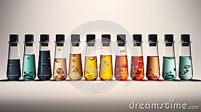 a group of vaccine bottles arranged neatly, conveying the significance of vaccination and healthcare. Stock Photo