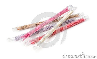 Group of various milk flavoring straws Stock Photo