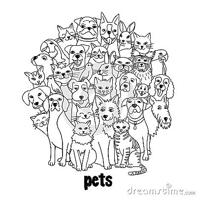Group of various pets Vector Illustration