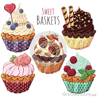 Sweet baskets Vector Illustration