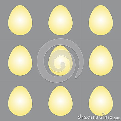 Group of Vector gradient yellow Easter eggs with sunlight isolated on a gray background. Seamless pattern Vector Illustration