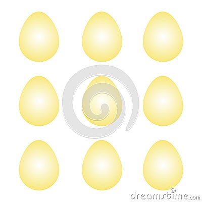 Group of Vector gradient yellow Easter eggs with sunlight isolated on a white background. Seamless pattern Vector Illustration