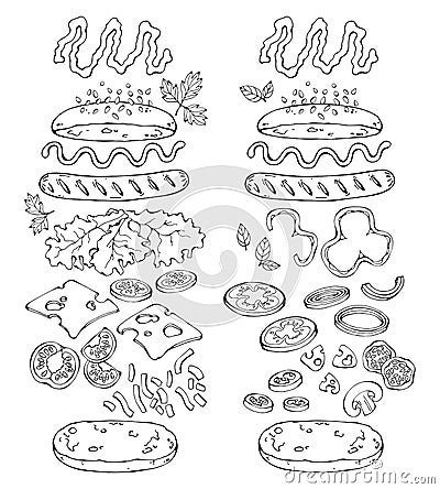 Hotdogs sketch Vector Illustration