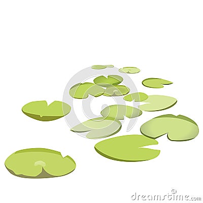 Group vector water lilies floating on surface. Green lowpoly waterlily. Vector Illustration