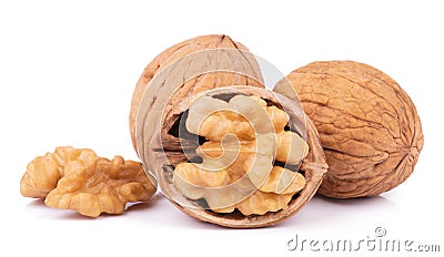 Group of wallnuts isolated on white background Stock Photo