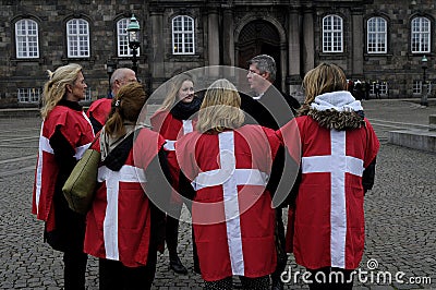 GROUP WEARING DANISH FLAG Editorial Stock Photo