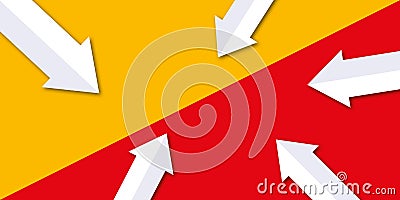 Group of white arrow on colourful abstract background. Business target or goal success, team and teamwork concept. Cartoon Illustration