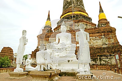 Group of White Buddha Images at Wat Yai Chai Mongkhon Temple, Ayutthaya Historical Park, Thailand Stock Photo