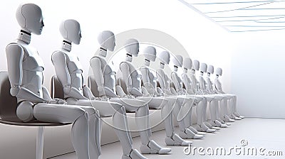a group of robots sitting in a line in a Stock Photo