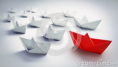 Group of white and red paper boats - 3D illustration Cartoon Illustration