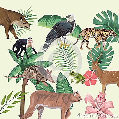 Group of wild and exotic animals Vector Illustration