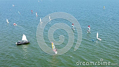 Group of wind surfers Stock Photo