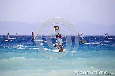 Group of windsurfers in action Editorial Stock Photo