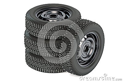 Group of winter automotive tires Stock Photo