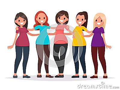 Group of women are hugging. Female friendship. Vector illustration in a flat style Cartoon Illustration