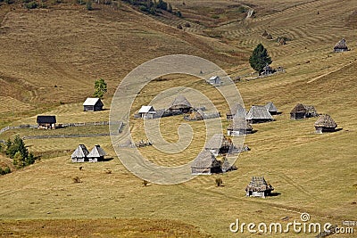 A group of wood traditional houses in the Apuseni Mountains Stock Photo