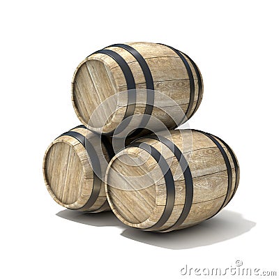 Group of wooden wine barrels Cartoon Illustration