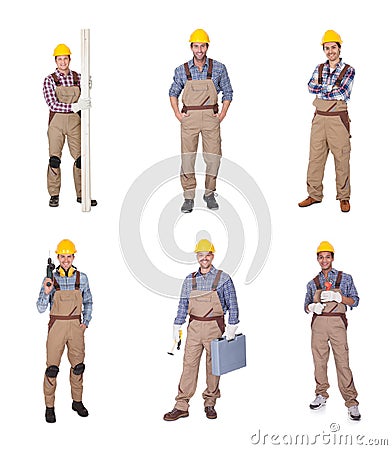 Group of workers with equipment Stock Photo