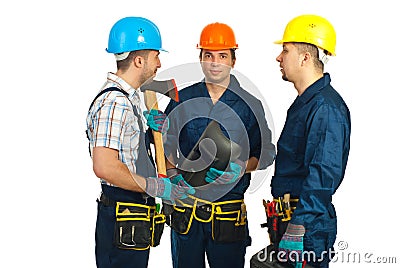 Group of workers men having conversation Stock Photo