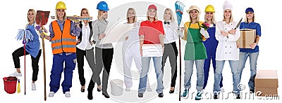 Group of workers professions women professionals standing occupation career isolated Stock Photo