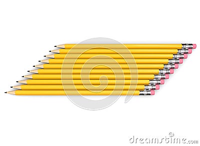 Group of yellow graphite pencils stacked neatly side by side Stock Photo