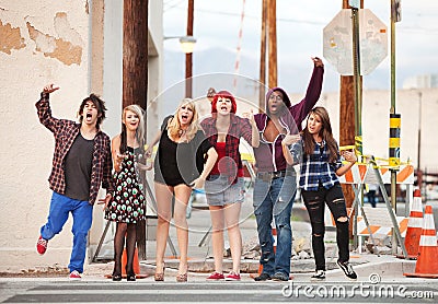 A group of young angry punk teens Stock Photo