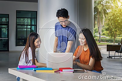 Group of young asian studying in university sitting during lecture education students college university. Stock Photo