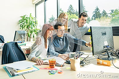 Group of young business people - Start up employee workers with computer Stock Photo